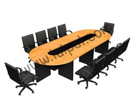 โต๊ะประชุม CF-4 (10-12 ที่นั่ง) : ขนาดโดยรวม 440 X 140 X 75 ซม. 