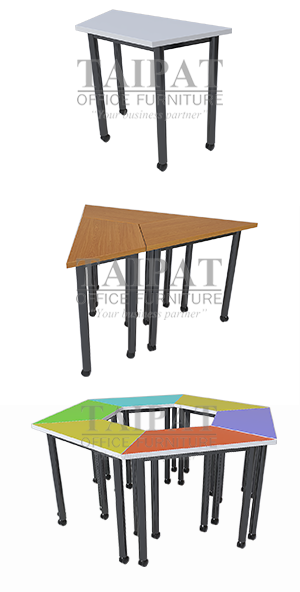 โต๊ะสี่เหลี่ยมคางหมู มีล้อเลื่อน