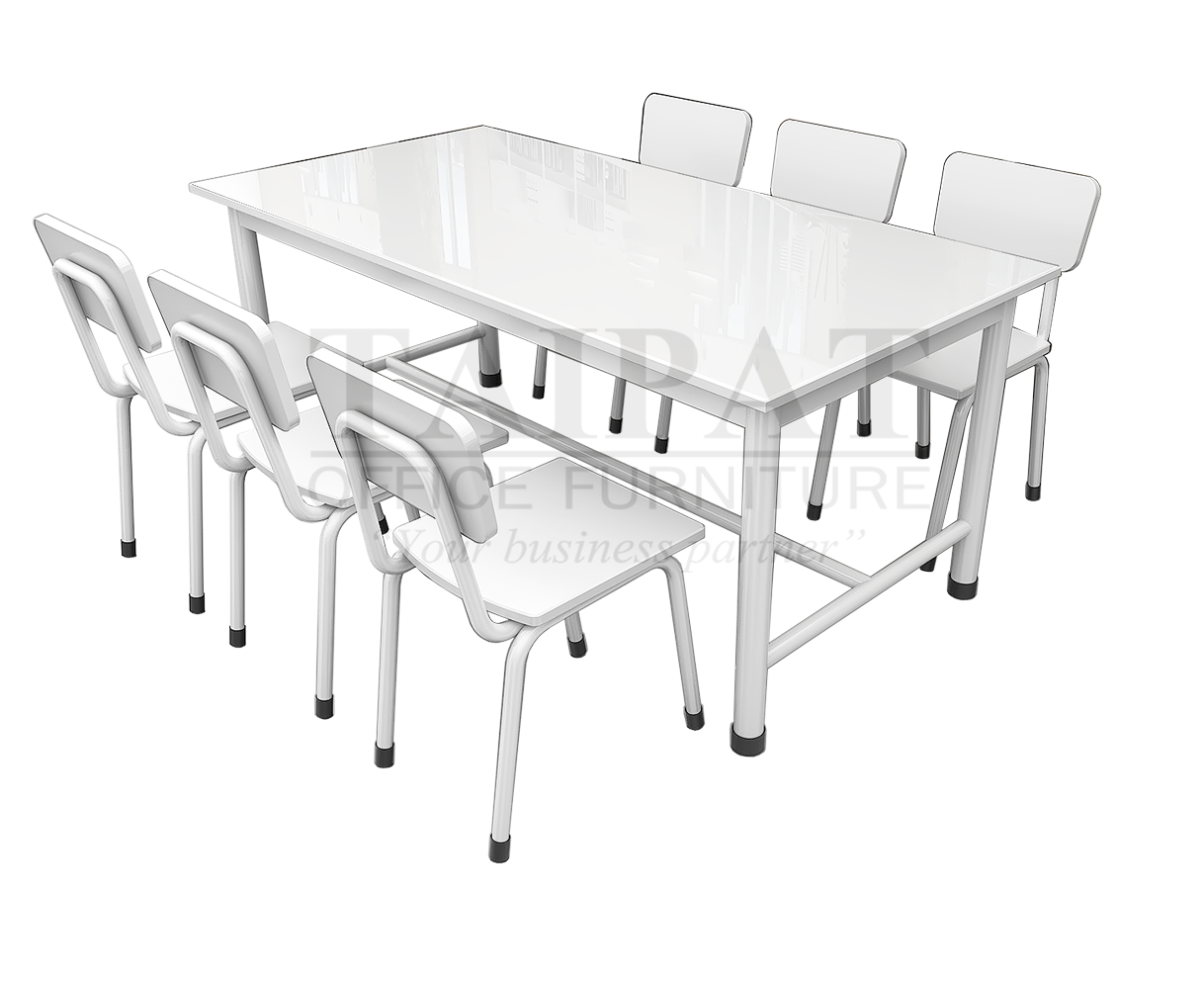 โต๊ะเก้าอี้นักเรียนอนุบาล 4-6 ที่นั่ง T-CH-0005-HPL1 (ไม้ปาร์ติเกิลปิดลามิเนต มีคานล่าง)