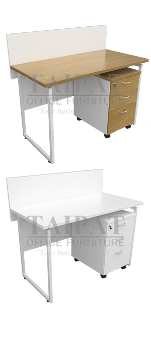 โต๊ะทำงานขาเหล็ก Opus มีมินิสกรีน และตู้ล้อเลื่อน