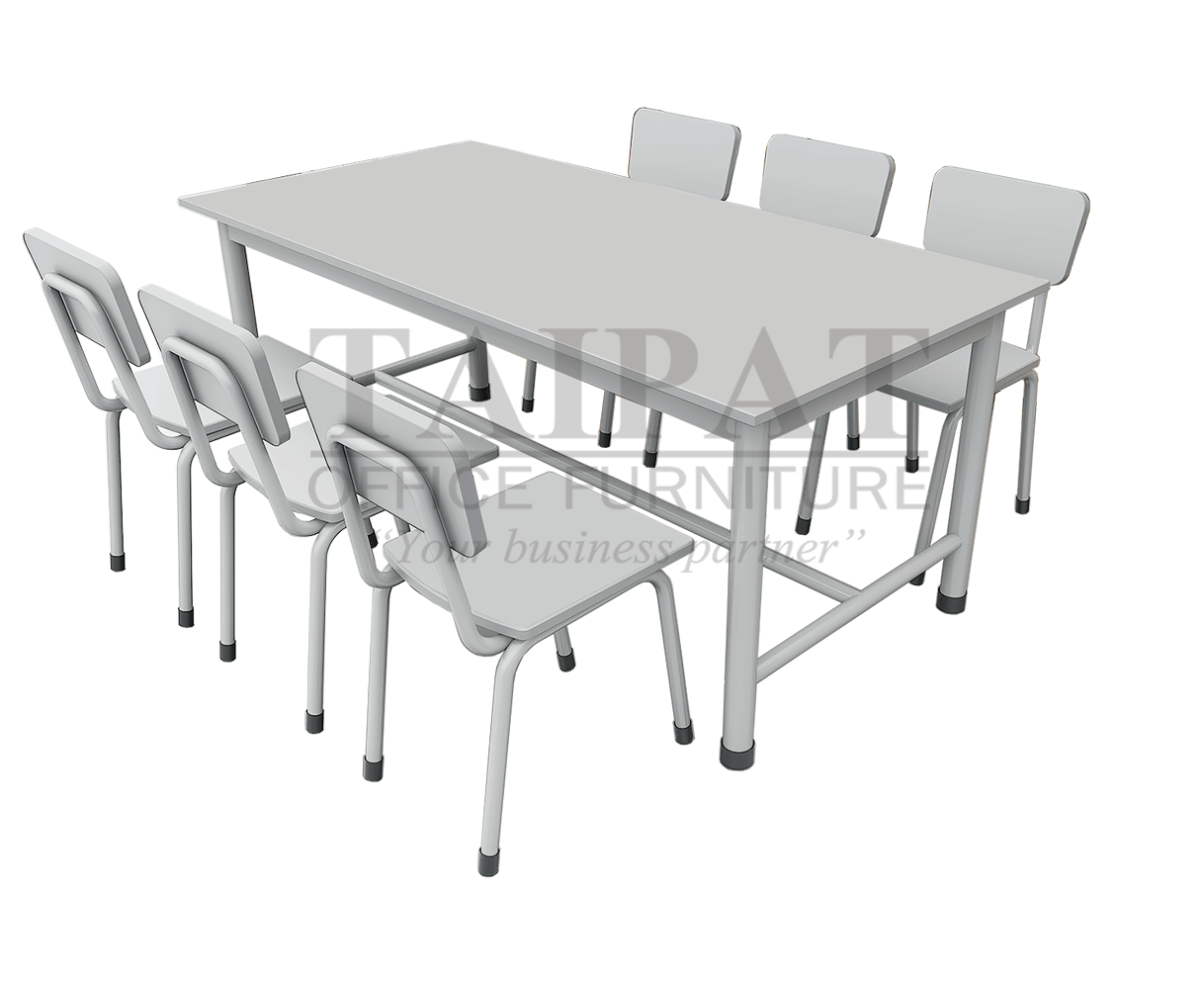 โต๊ะเก้าอี้นักเรียนอนุบาล 4-6 ที่นั่ง T-CH-0005-P1 (ไม้ปาร์ติเกิลเคลือบเมลามีน มีคานล่าง)