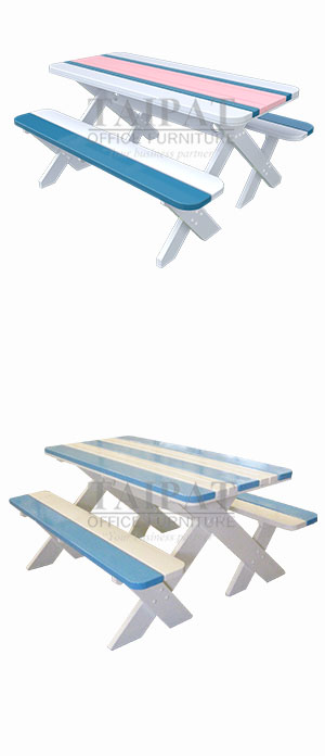 โต๊ะโรงอาหาร โต๊ะสนามขาไม้ ขาไขว้ T-9