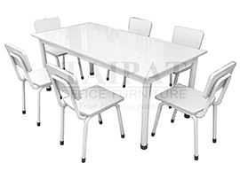 โต๊ะเก้าอี้นักเรียนอนุบาล 4-6 ที่นั่ง T-CH-0005-HPL2 (ไม้ปาร์ติเกิลปิดลามิเนต ขาโต๊ะโล่งไม่มีคานล่าง)