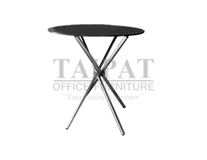 โต๊ะกลมกระจกสีชาขาเหล็กชุบโครเมี่ยม T-JOB