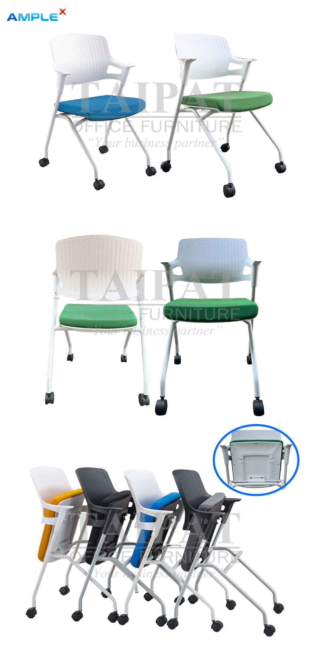 เก้าอี้ห้องสัมมนา มีล้อเลื่อน ซ้อนชิดได้ รุ่น Della (เดลล่า) AX-15272