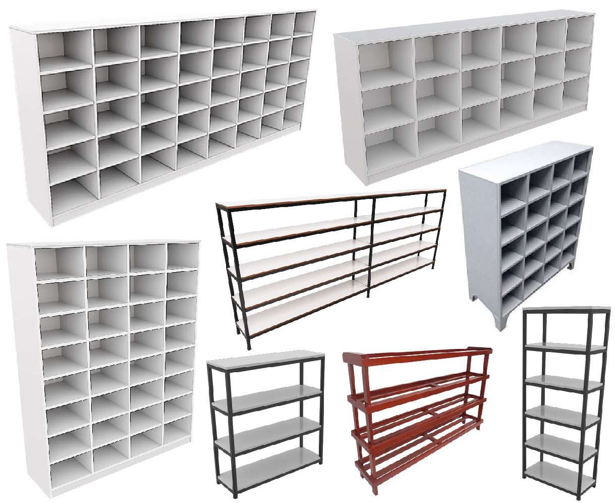 ชั้นวางรองเท้า ตู้เก็บรองเท้า ไม่มีประตูปิด (โครงสร้างหลักไม้ PLASTWOOD, ไม้เนื้อแข็ง, ไม้อัด, เหล็ก)  